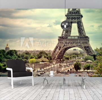 Bild på Panorama Eiffel Tower in Paris France Vintage view Tour Eiffel old retro style 